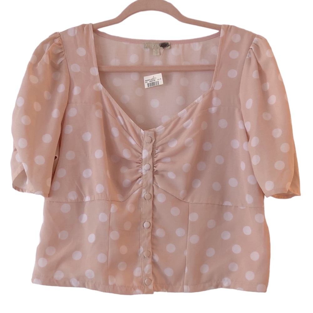Giani Bernini Cropped Polka Dot Blouse Top Shirt